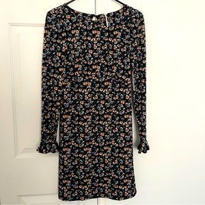 Free People Say Hello Long Sleeve Black Combo Floral Mini Dress Size XS. *NWT